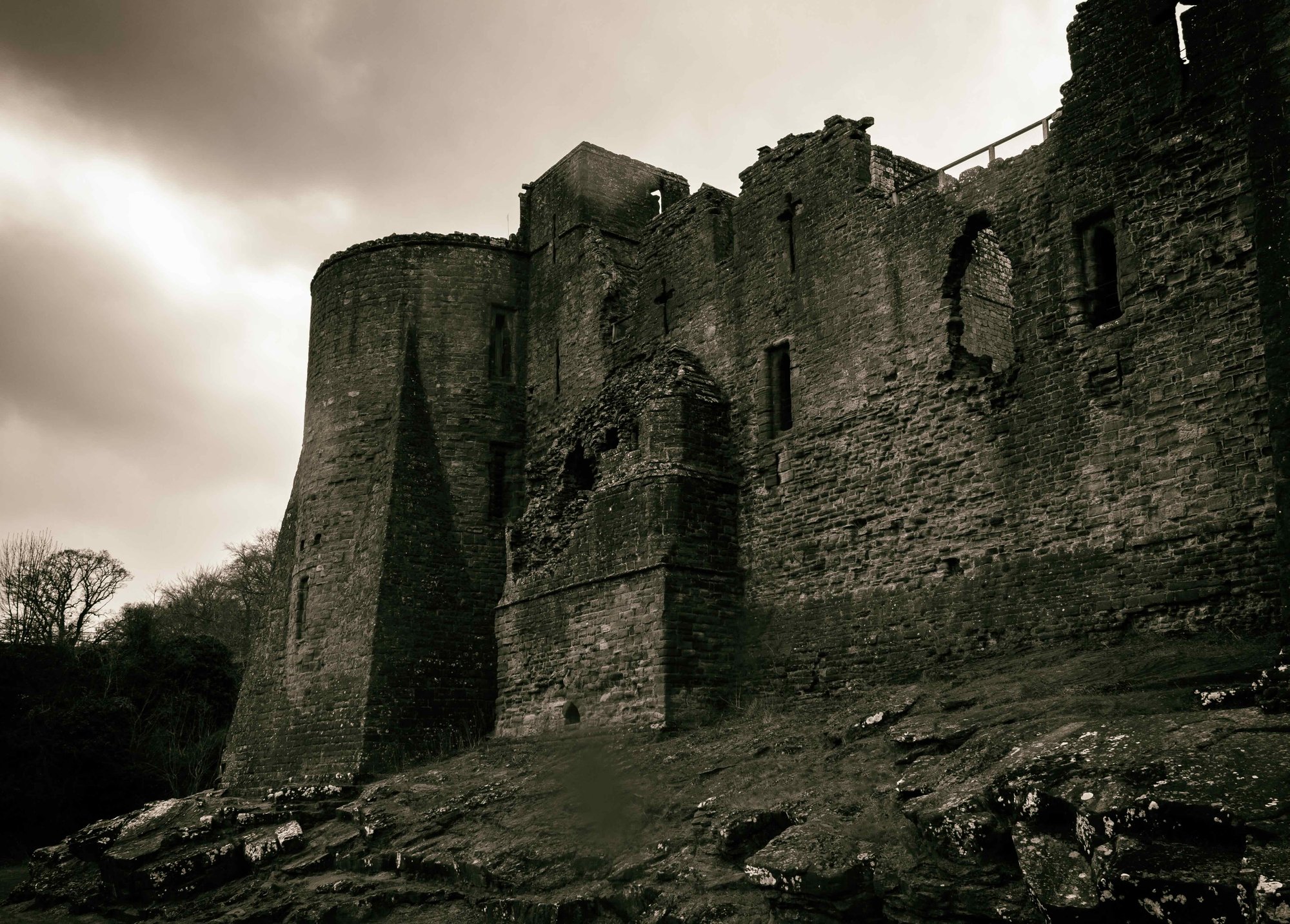 Goodrich Castle in sepia — a ruined English Heritage site photographed by Tom Lee