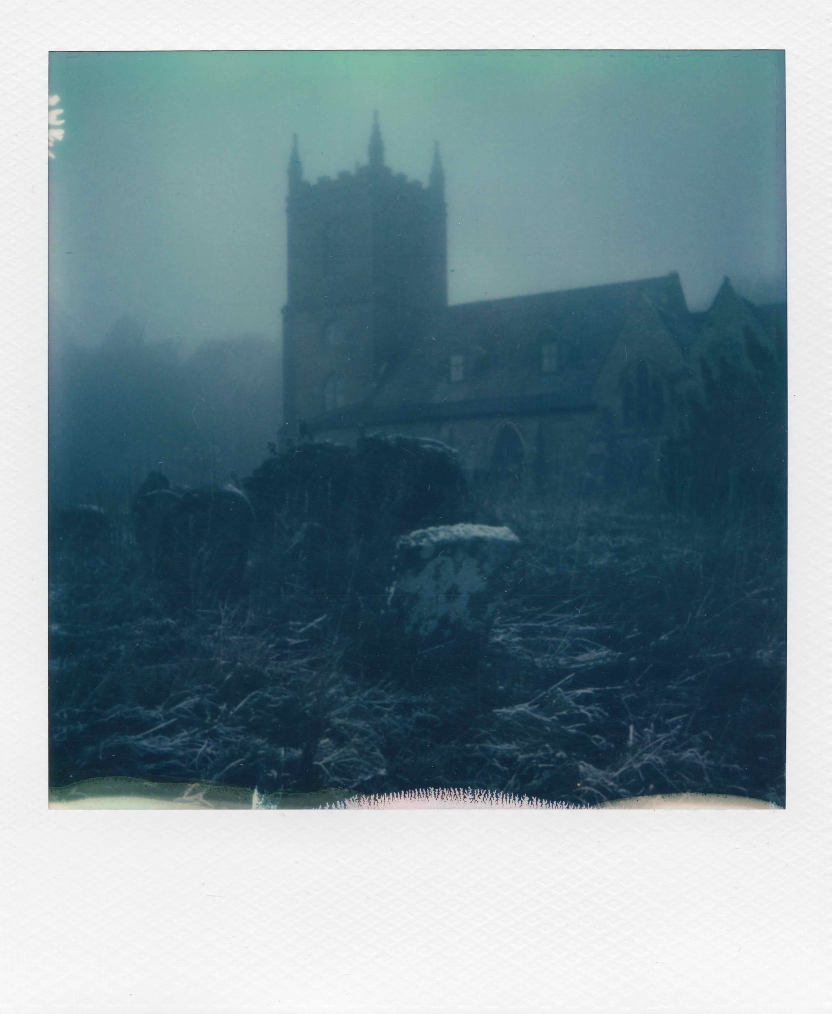 half-swallowed by the hill — polaroid from Hanbury Church, May 2026 — by Tom Lee
