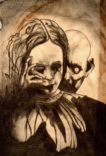 Dracula's Bride — pencil & tea wash drawing by Tom Lee