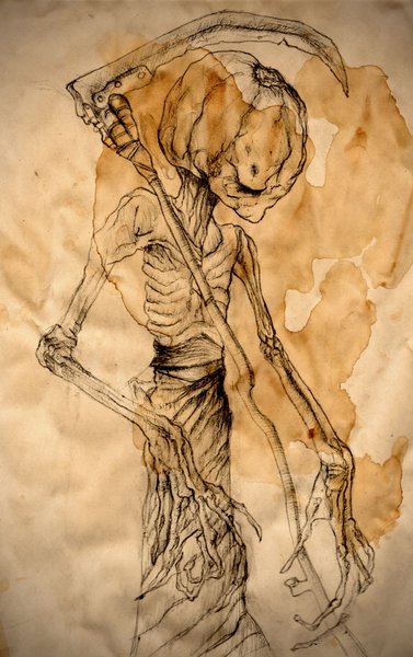 The Harvest — ink & tea wash drawing by Tom Lee